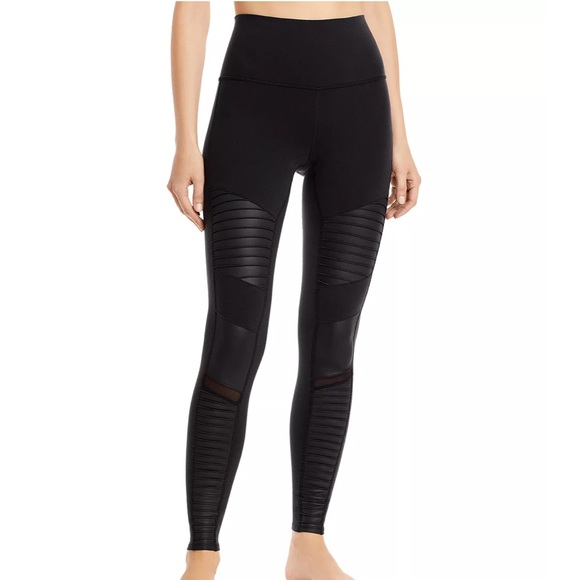Women’s Alo Yoga High Waisted Moto Leggings Pants Black Full Length Size Small - Picture 1 of 12